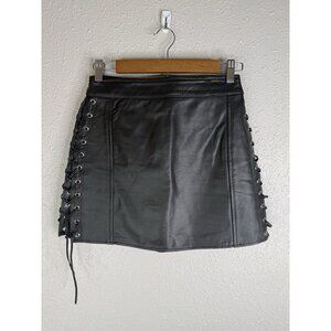Kookie Leather Skirt Black Corset Sides Small Goth Punk Rock Moto Metal Bondage